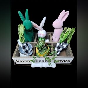 Easter Bunny Decor Set with Carrots, Bunny,  Wooden Crate Farm Fresh